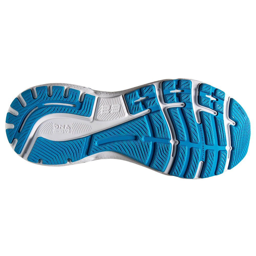 The outsole of thie shoe is all light blue with a bit of white comnig through