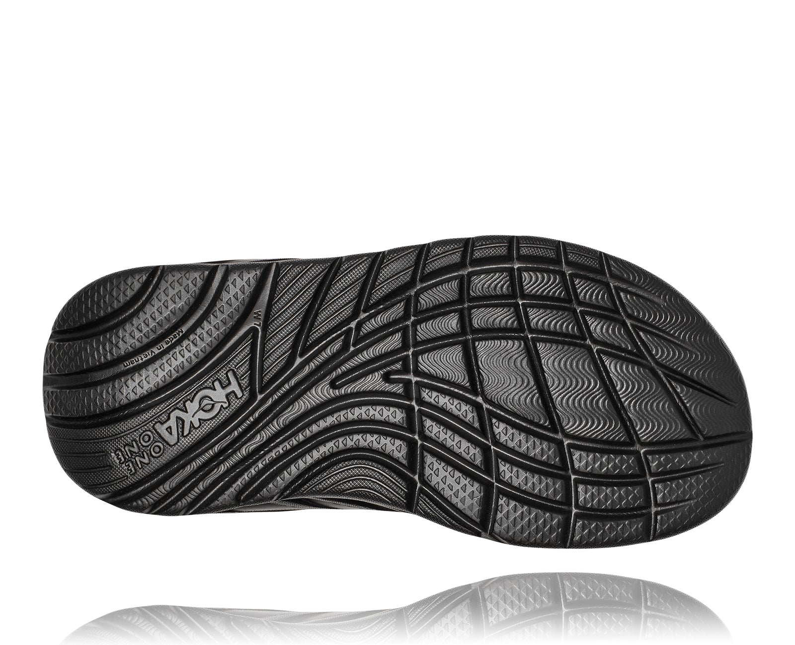 Bottom view of the Women's HOKA Ora Recovery Flip in the color Black/Dark Gull Gray