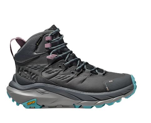 Lateral view of the Women's HOKA Kaha 2 Gortex hiking shoe in the color Castlerock/Coastal Shade