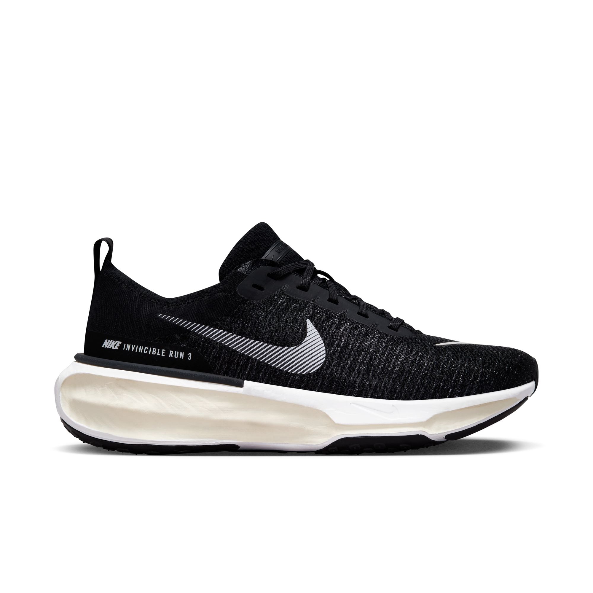 The black and white Nike Invincible running shoes has a very clean and easy look that will be good with runnin gcloths and jeans