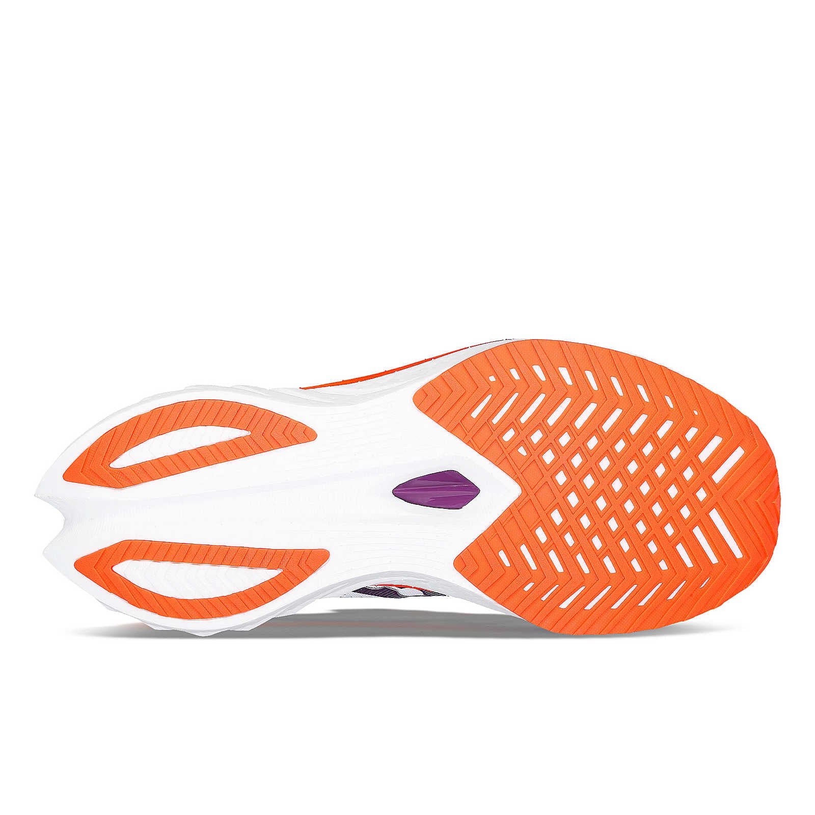 The outsole of the Women's Endorphin Speed 4 is bright orange with no rubber in the midsole and part of the heel