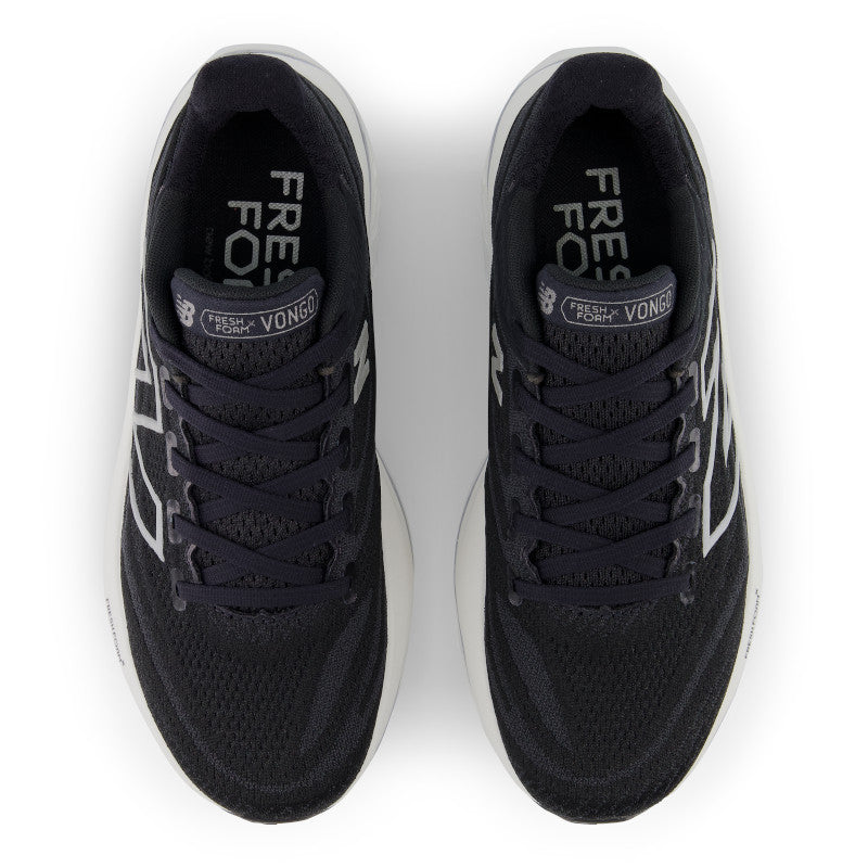 The top down view of the women's Vongo shows the all black upper made out of a material that looks very soft V5 