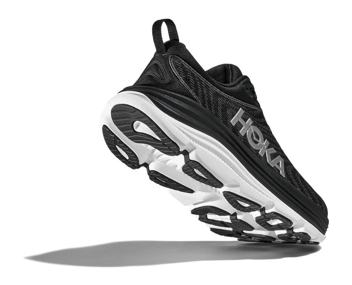 Back angle view of the Men's HOKA Gaviota 5 in Black/White