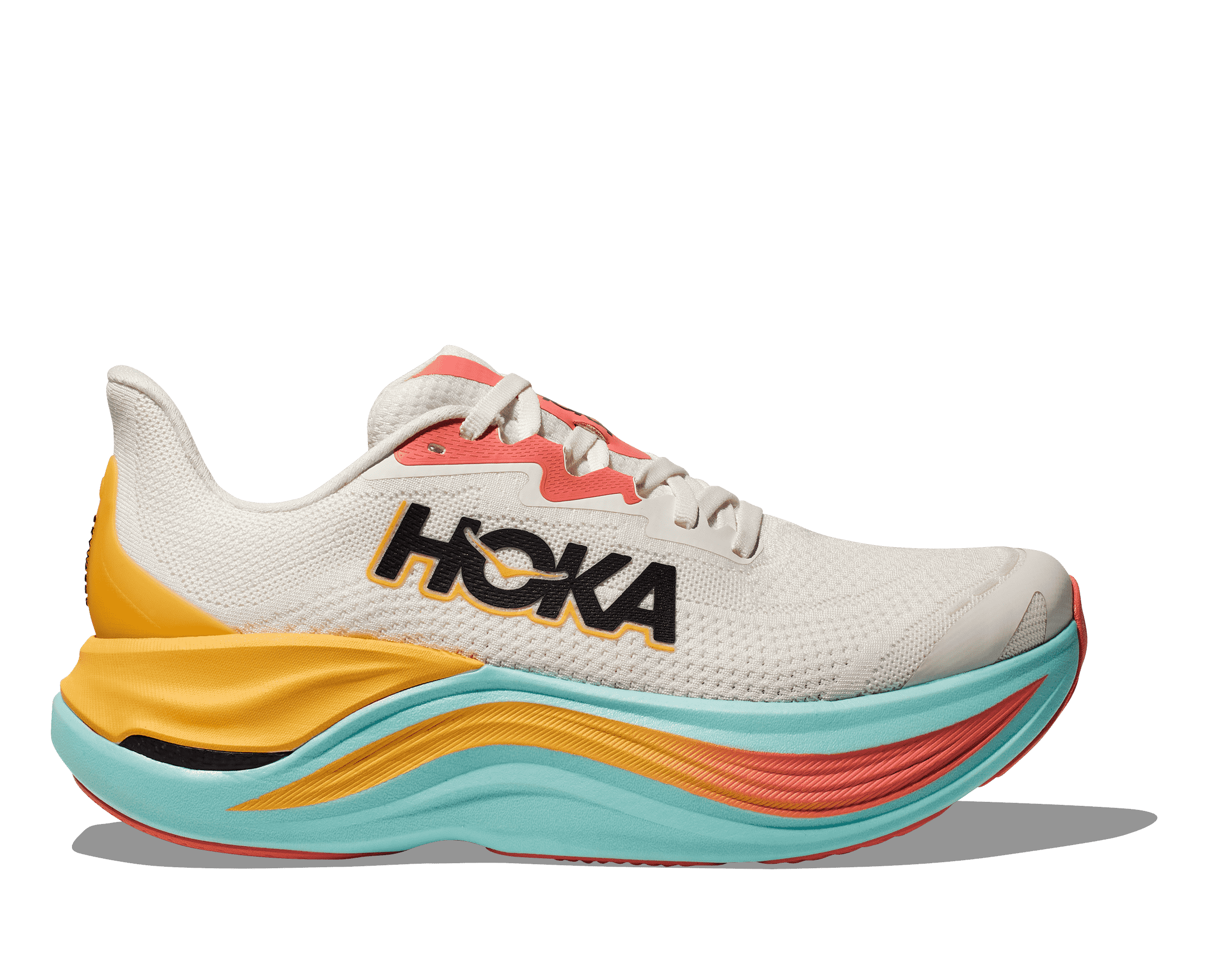 Hoka threw out the rulebook when creating the Skyward X. Pushing soft and smooth to the extreme, this cushy new trainer features a revolutionary suspension system with a convex carbon fiber plate that allows the suspension system to compress and spring back with each step.