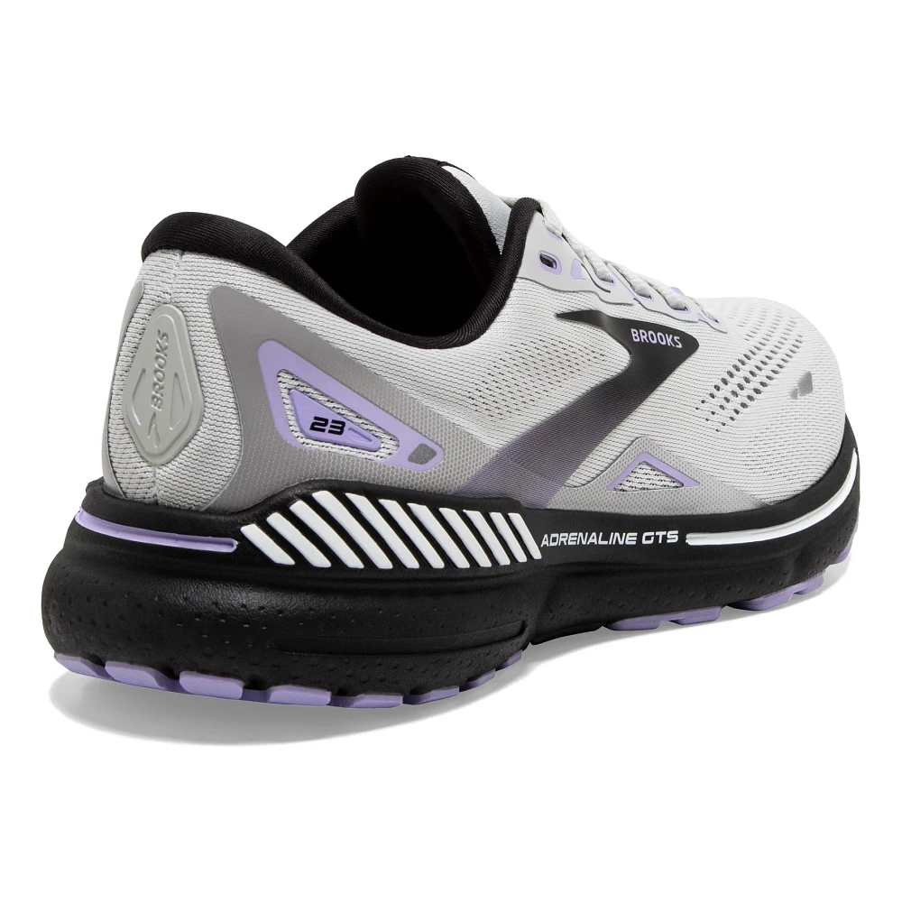 Back angle view of the Women's Adrenaline GTS in the wide D width, color Grey/Black/Purple